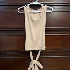 Beige Ribbed Tank Top with Tie Detail